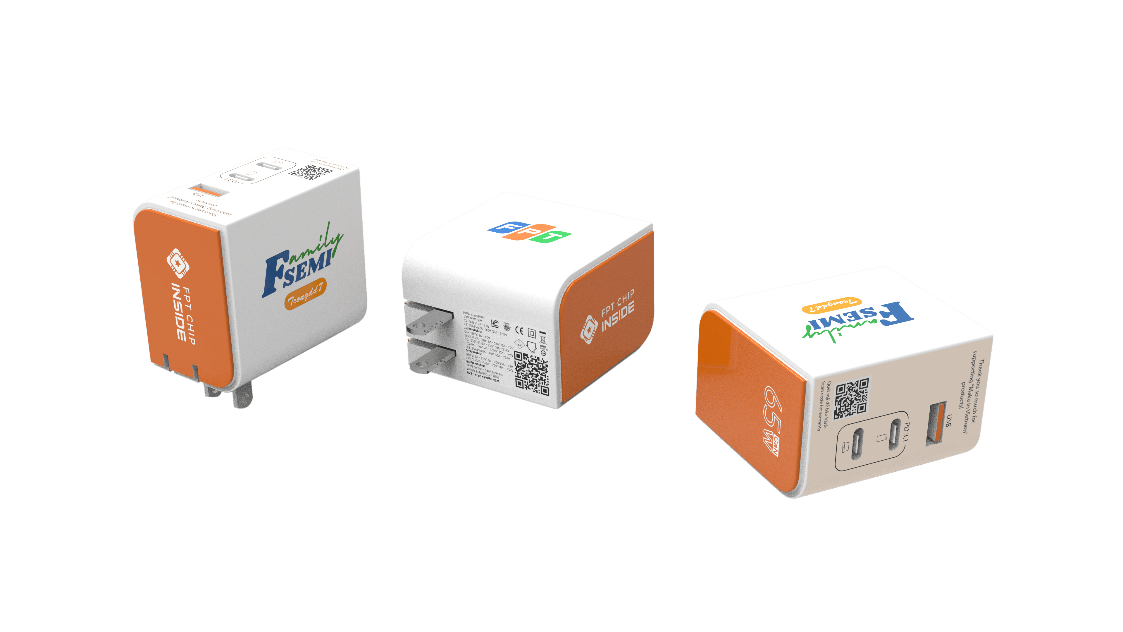 Củ sạc FSEMI Power Delivery 65W GaN — ba góc nhìn sản phẩm